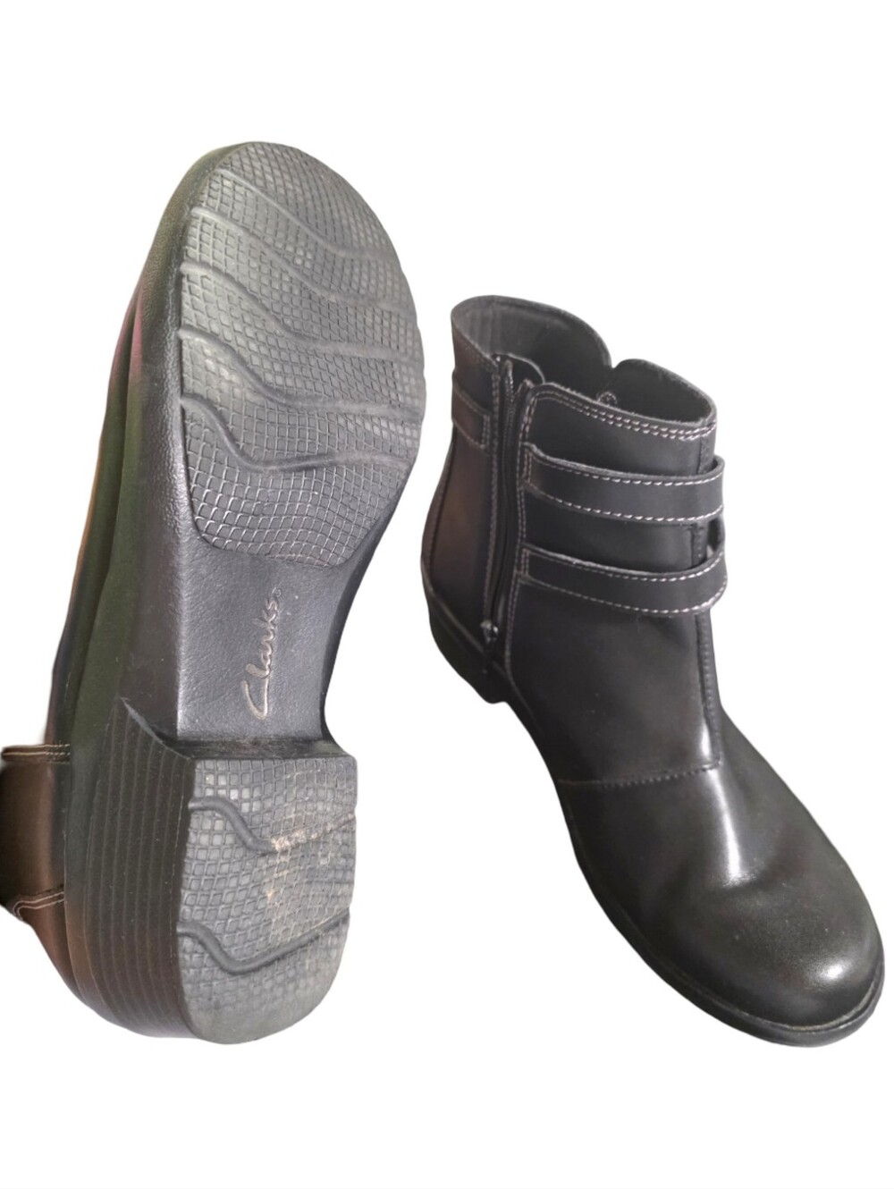 Clarks Ankle Boot Shoes Women Black Leather Zip Comfort Casual Size US 10 M